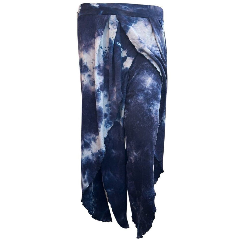 Earthbound Trading Small Blue Tie Dye Wide Leg Pull On Harem Pants Slit Boho